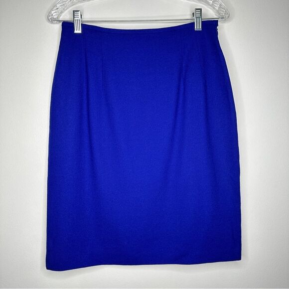 Vintage Ellen Tracy Lined Pencil Skirt 100%‎ Wool Blue - Picture 1 of 9